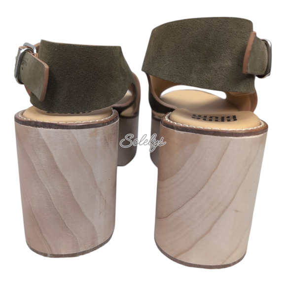 Anne Blum Sofia US 11 EU 42 Wooden Platform Suede Cross Strap Sandal Olive Green - Picture 3 of 11